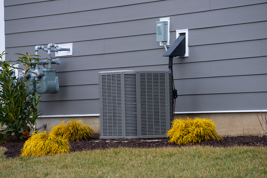 Outdoor AC unit a part of landscaping.